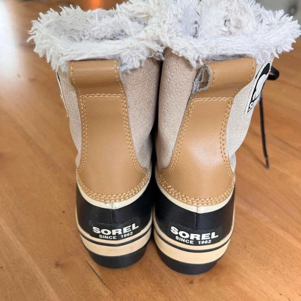 Sorel Winter Carnival Boots Buff Black Waterproof Snow NL1631-280 Womens 9.5
